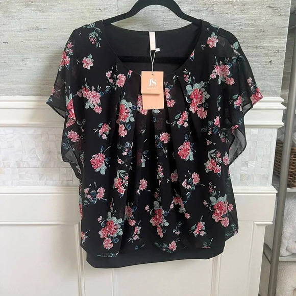 NWT new JINKESI large floral Batwing Short Sleeve Chiffon Top T-Shirt Blouse - Picture 5 of 14